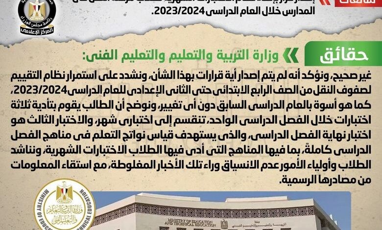 وزارة التربية والتعليم تنفي إلغاء الاختبارات الشهرية في المدارس خلال العام الدراسي 2023/2024